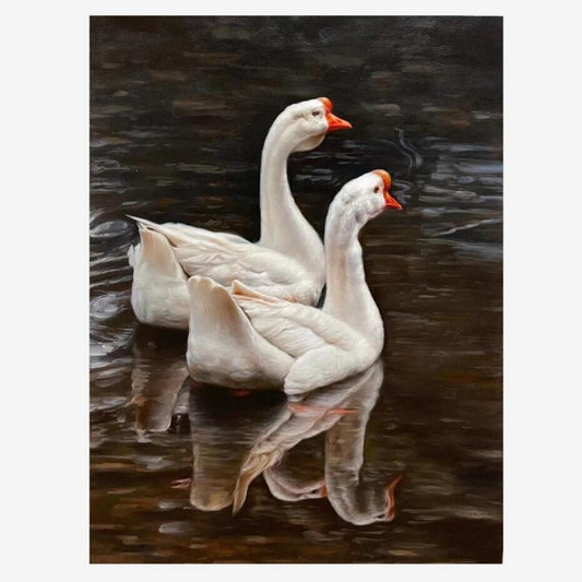 Little Swan Oil Painting 24 by 32 Handmade artwork American wildlife Cute animal gift