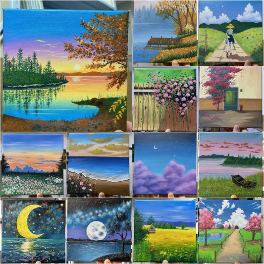 Landscape Artwork Original Oil Painting on Canvas 8X8" Buy two get one free