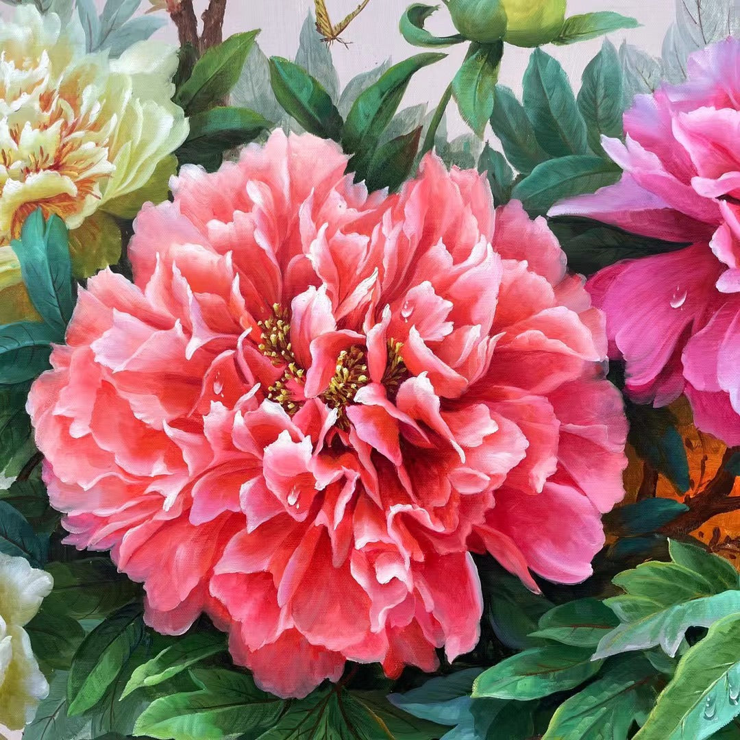 Realistic Peony Flower 100% Handmade Oil Painting on Canvas Wall Decor 80x180cm M2034