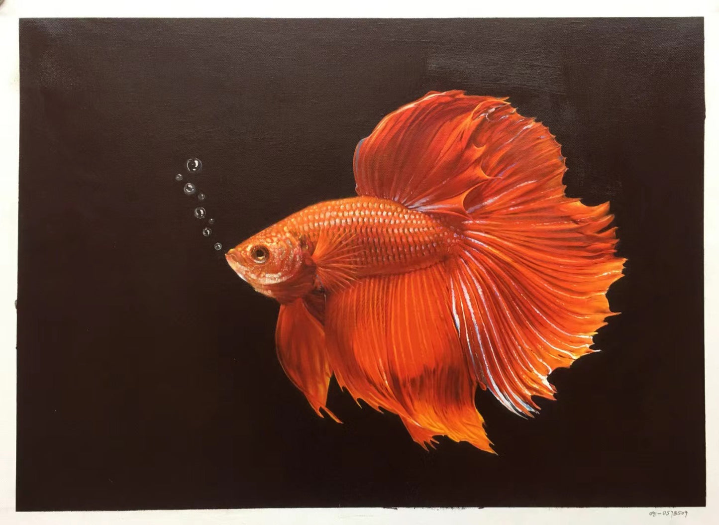 Goldfish Oil Painting 20 by 28 Handmade artwork Cute animal birthday gift