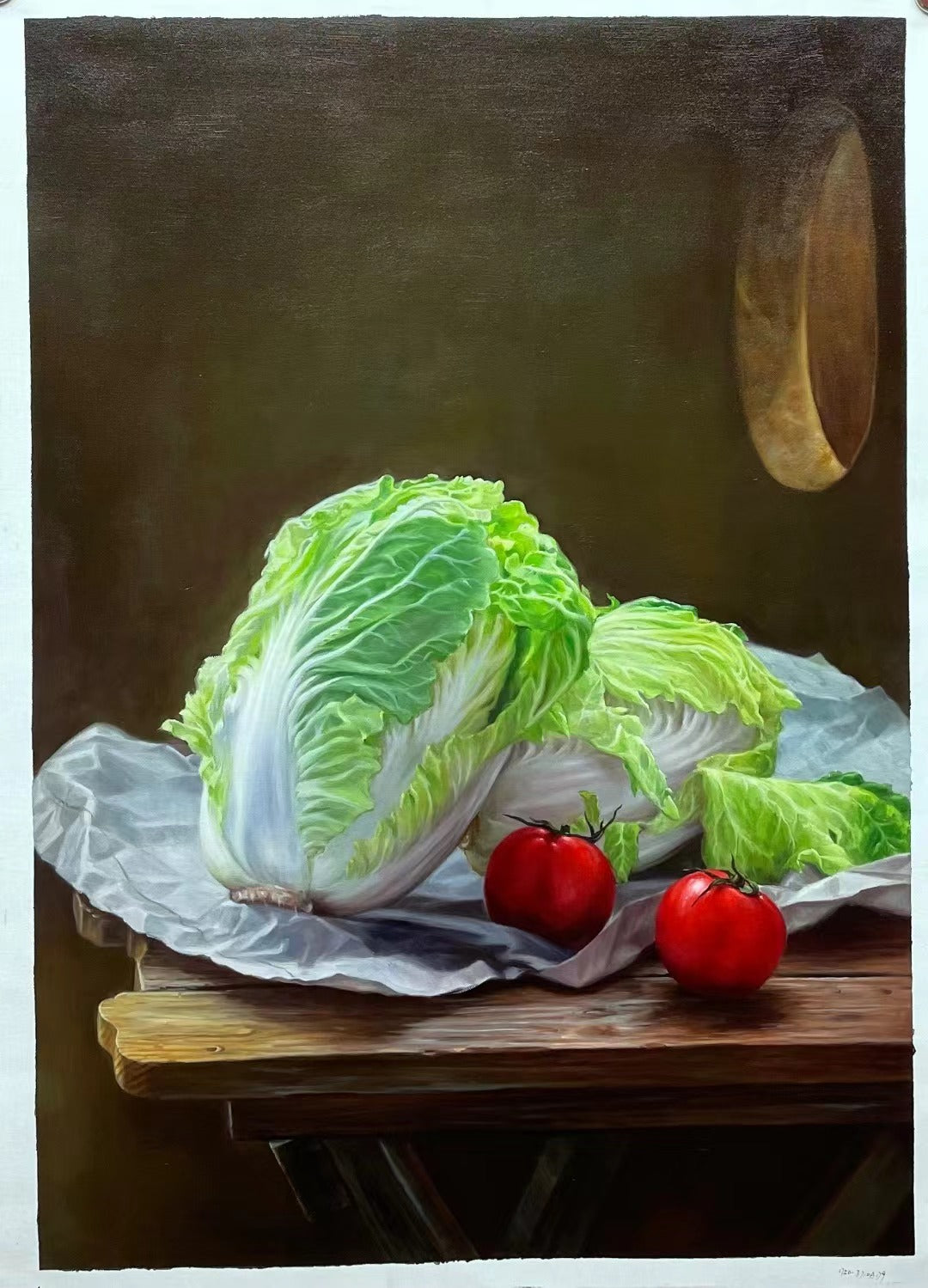 Realism Chinese Cabbage Handmade Oil Painting on Canvas Wall Decor 28 by 39 M2014
