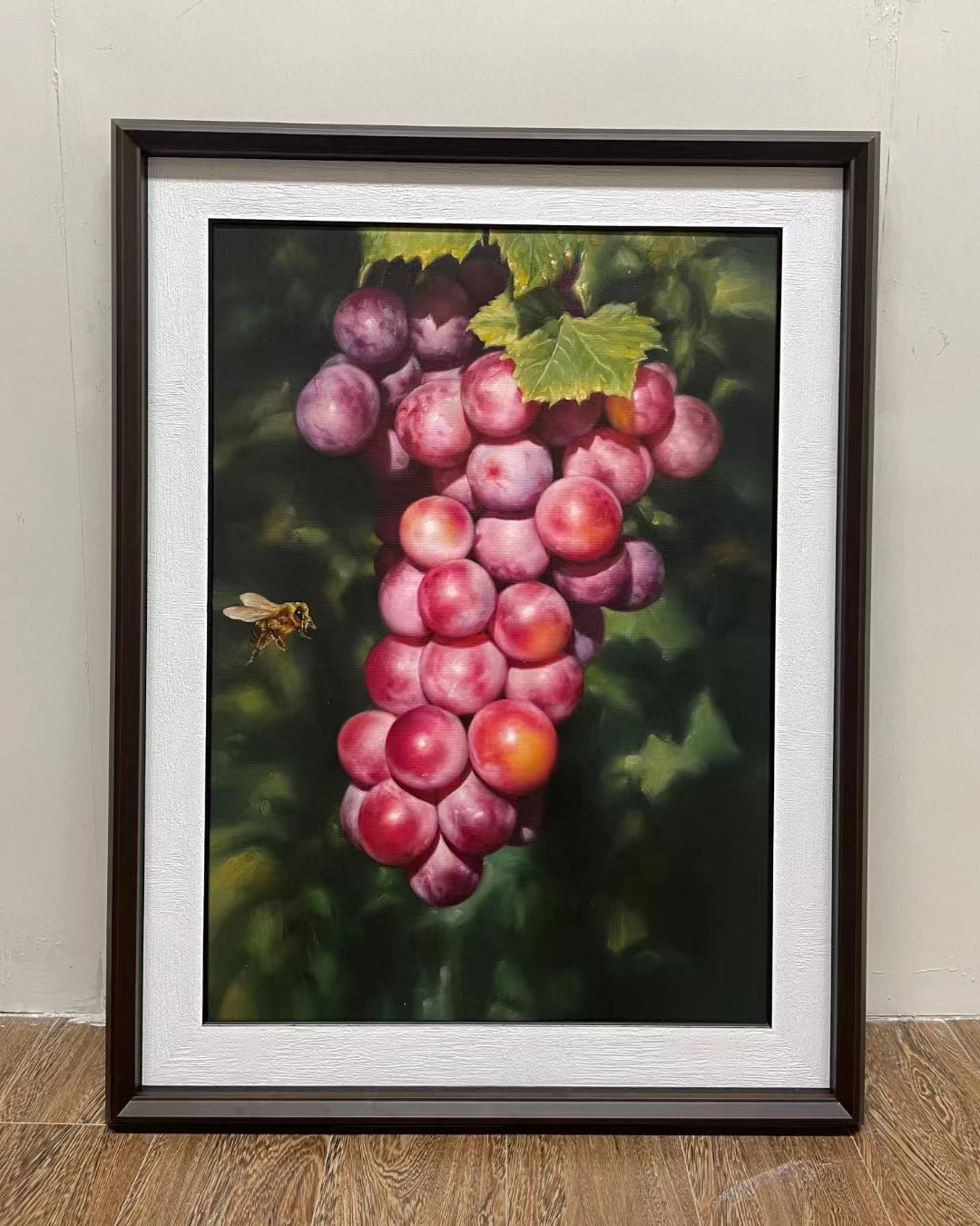 Grapes Original Oil Painting Rustic Style Fruit Artwork Photorealistic Food Still Life Painting on Canvas M2016