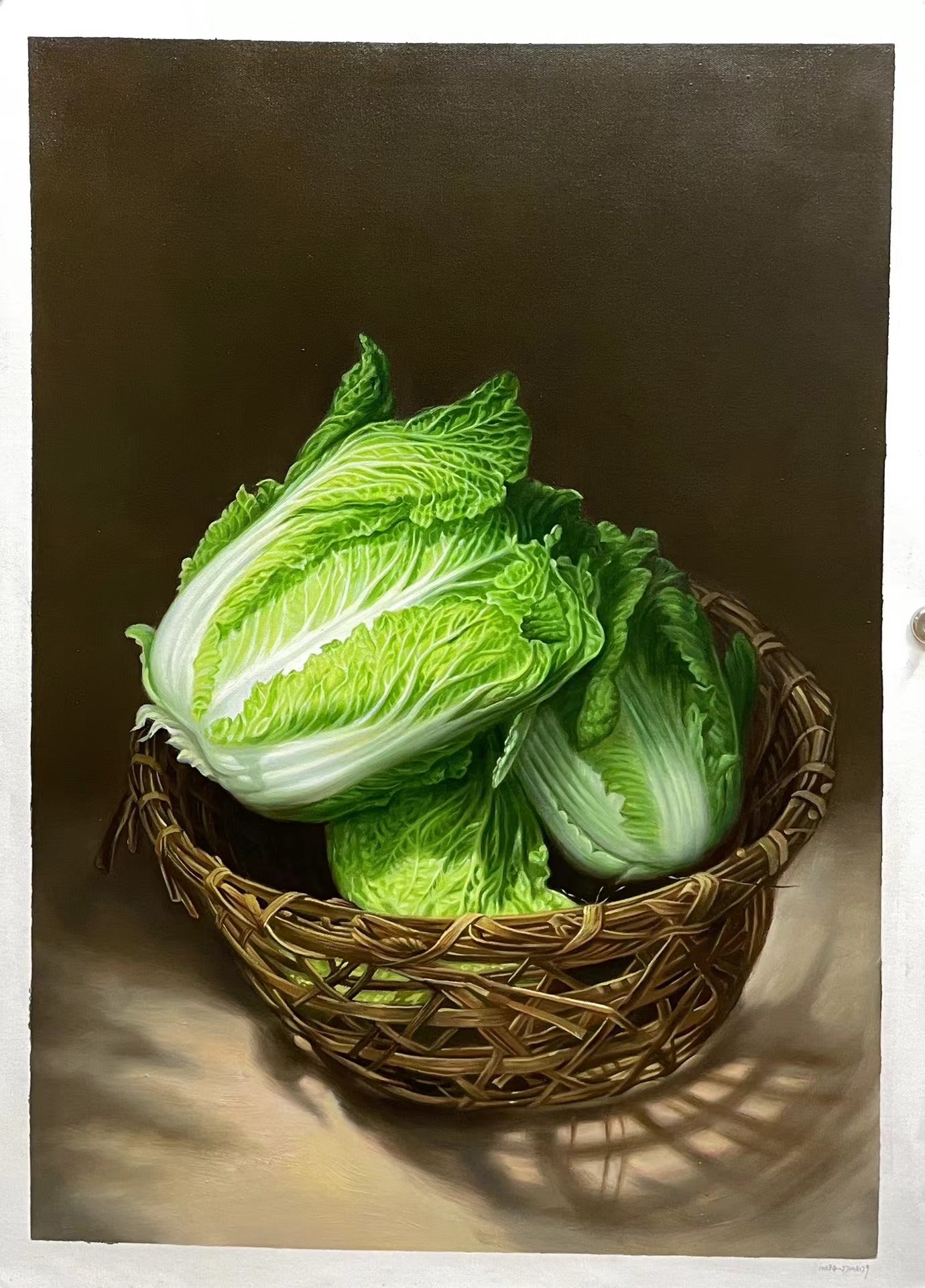 Realism Chinese Cabbage Handmade Oil Painting on Canvas Wall Decor 28 by 39 M2023