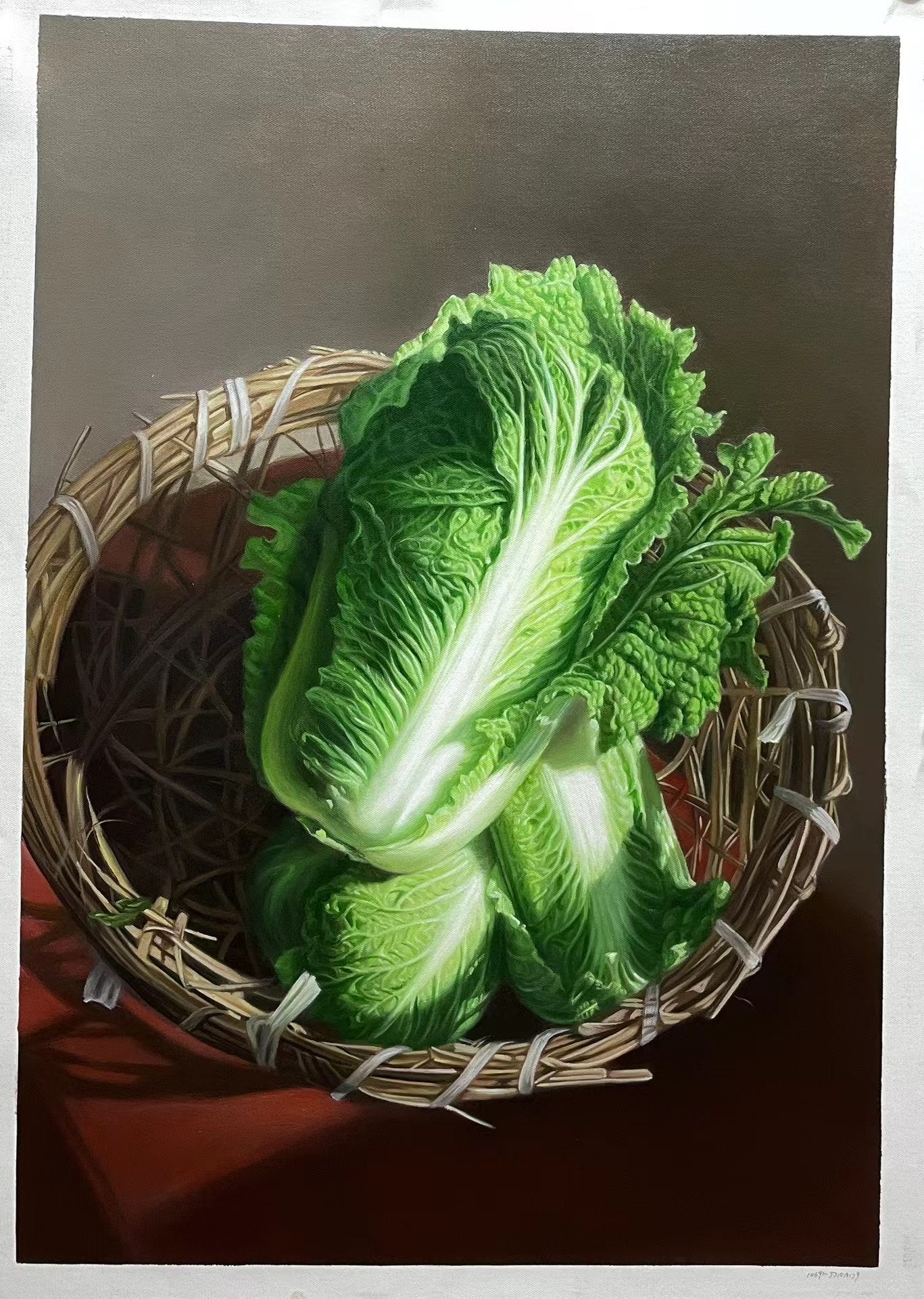 Realistic Chinese Cabbage Handmade Oil Painting on Canvas Wall Decor 28 by 39 M2025