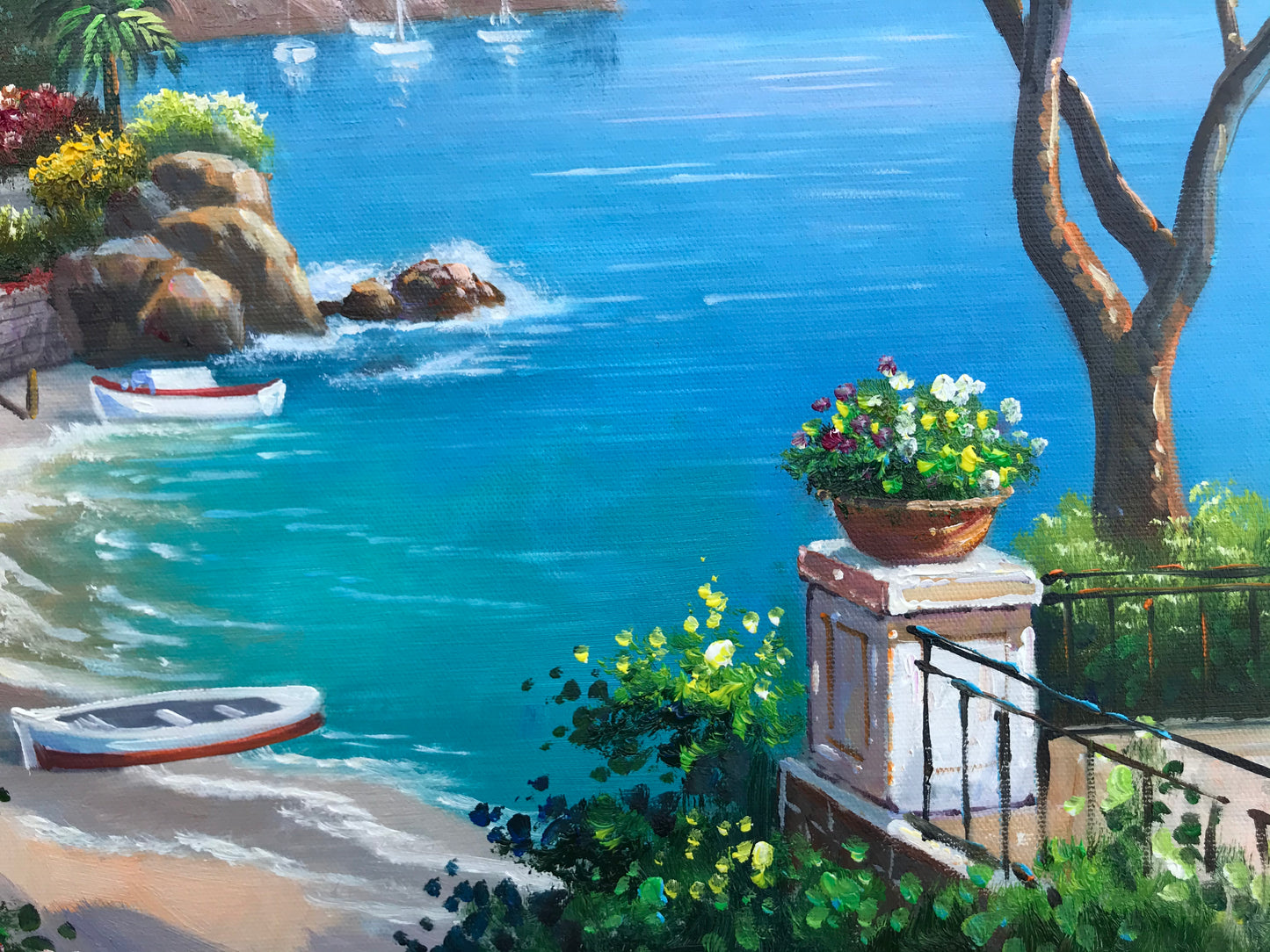 Mediterranean Landscape Oil Painting on canvas Coastal Wall Art for Living Room