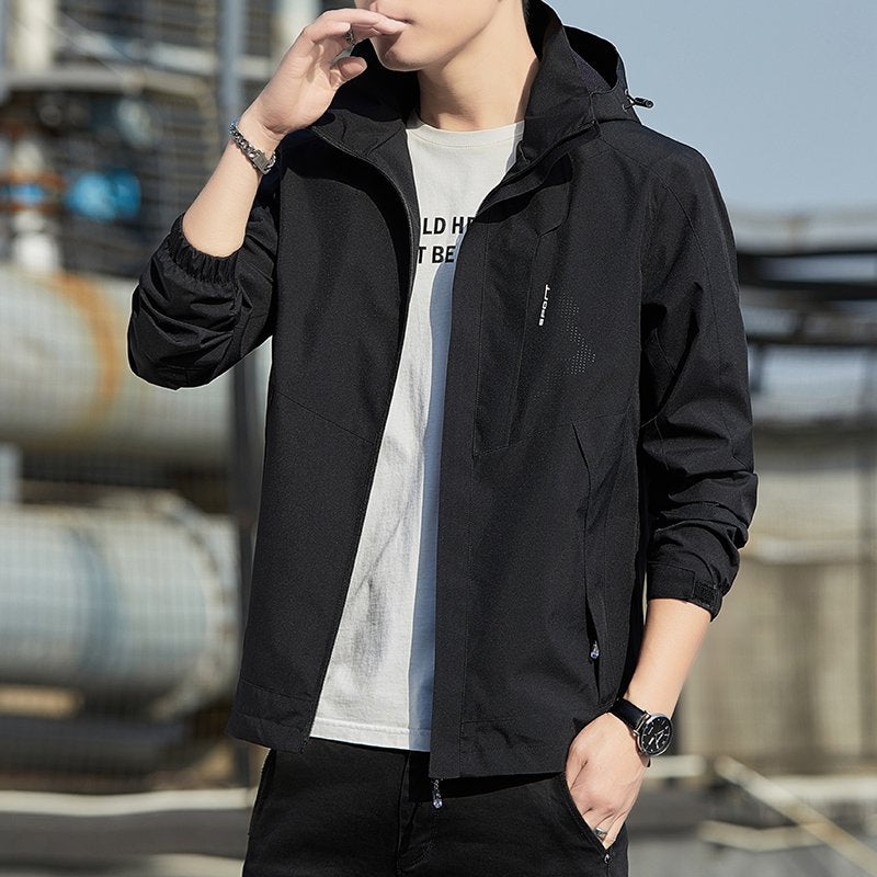 Mens Windproof Jacket Outdoor Hiking Hooded Windbreaker Coat 6629