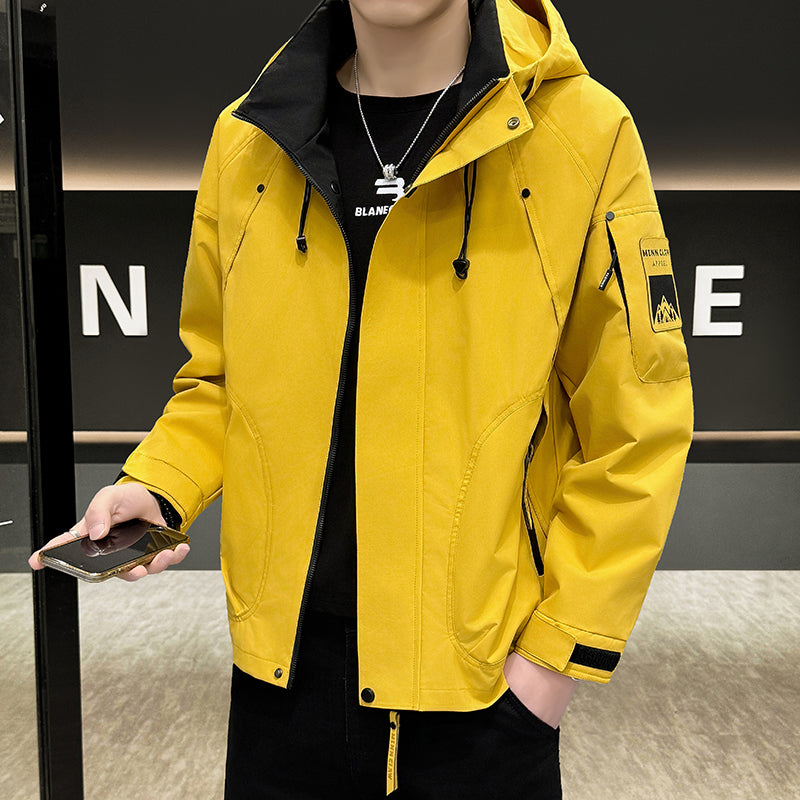 Mens Windproof Jacket Outdoor Hiking Hooded Windbreaker Coat 6987