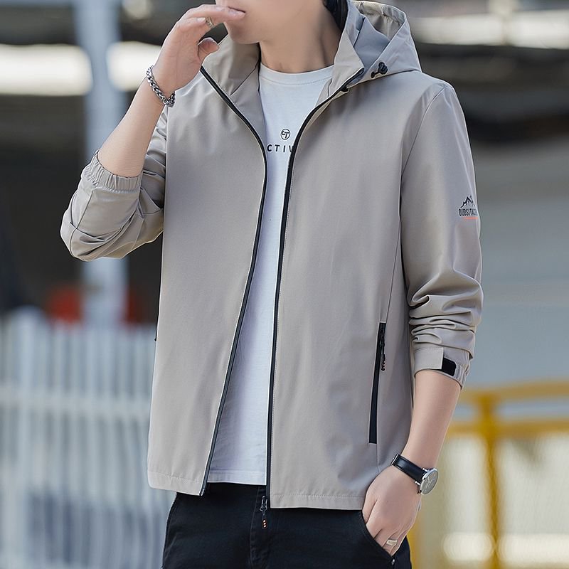 Mens Windproof Jacket Outdoor Hiking Hooded Windbreaker Coat 2610