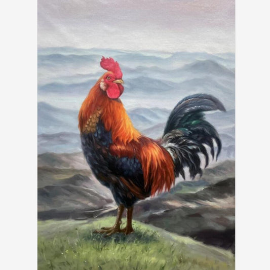 Handpainted Rooster Oil Painting 24 by 32 Artwork Beautiful Animal Wall Deceration