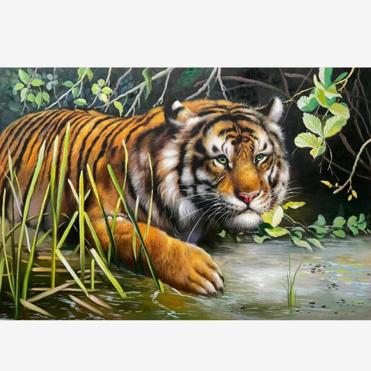 Tiger Oil Painting 28 by 39 Handmade artwork American wildlife portrait Cute animal gift