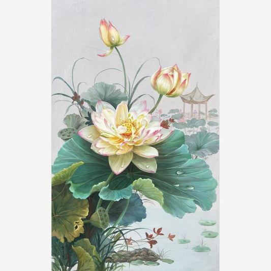 100 Handmade Lotus Oil Painting on Canvas Super Realistic flower painting 32 by 51