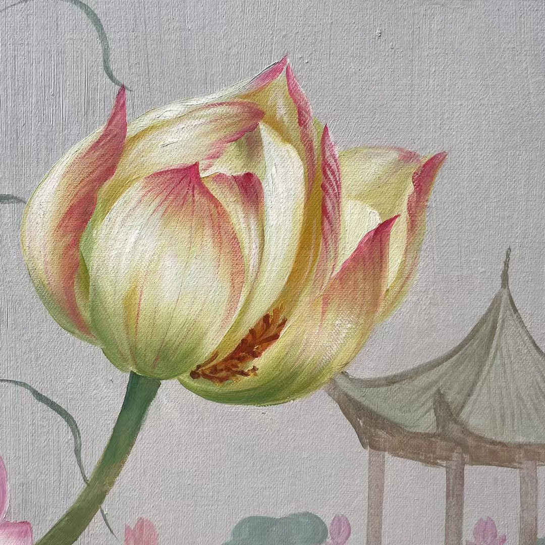 100 Handmade Lotus Oil Painting on Canvas Super Realistic flower painting 32 by 51 M2001