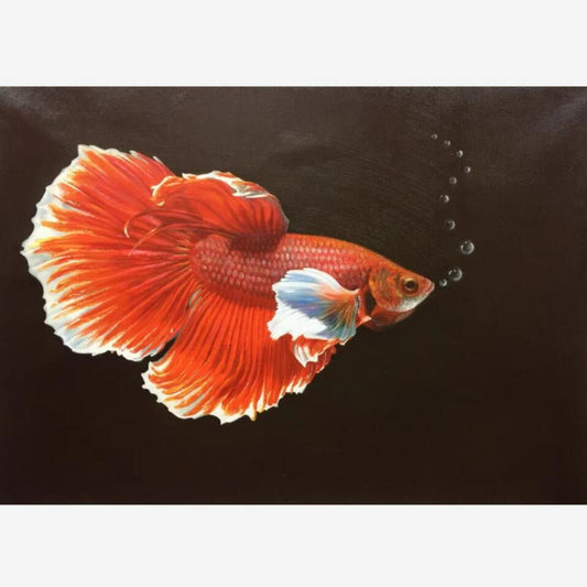 Fish Oil Painting 20 by 28 Handmade artwork Cute animal birthday gift