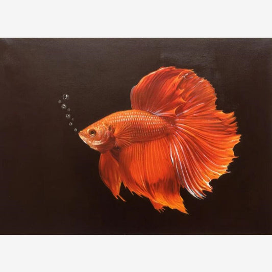 Goldfish Oil Painting 20 by 28 Handmade artwork Cute animal birthday gift