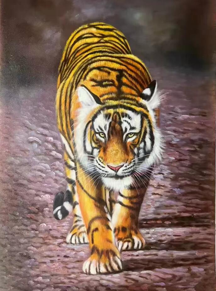 Tiger Oil Painting 24 by 36 Handmade artwork wildlife portrait Cute animal gift