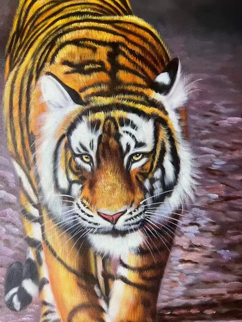 Tiger Oil Painting 24 by 36 Handmade artwork wildlife portrait Cute animal gift