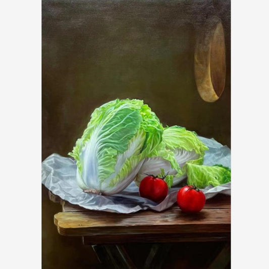 Realism Chinese Cabbage Handmade Oil Painting on Canvas Wall Decor 28 by 39 M2014