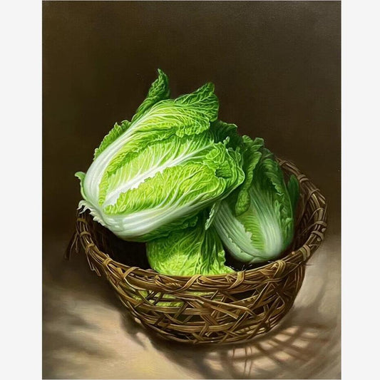 Realism Chinese Cabbage Handmade Oil Painting on Canvas Wall Decor 28 by 39 M2023