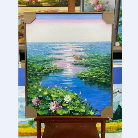Lotus Pond Oil Painting on Canvas Gift for Friends Family 20 by 24 M3003