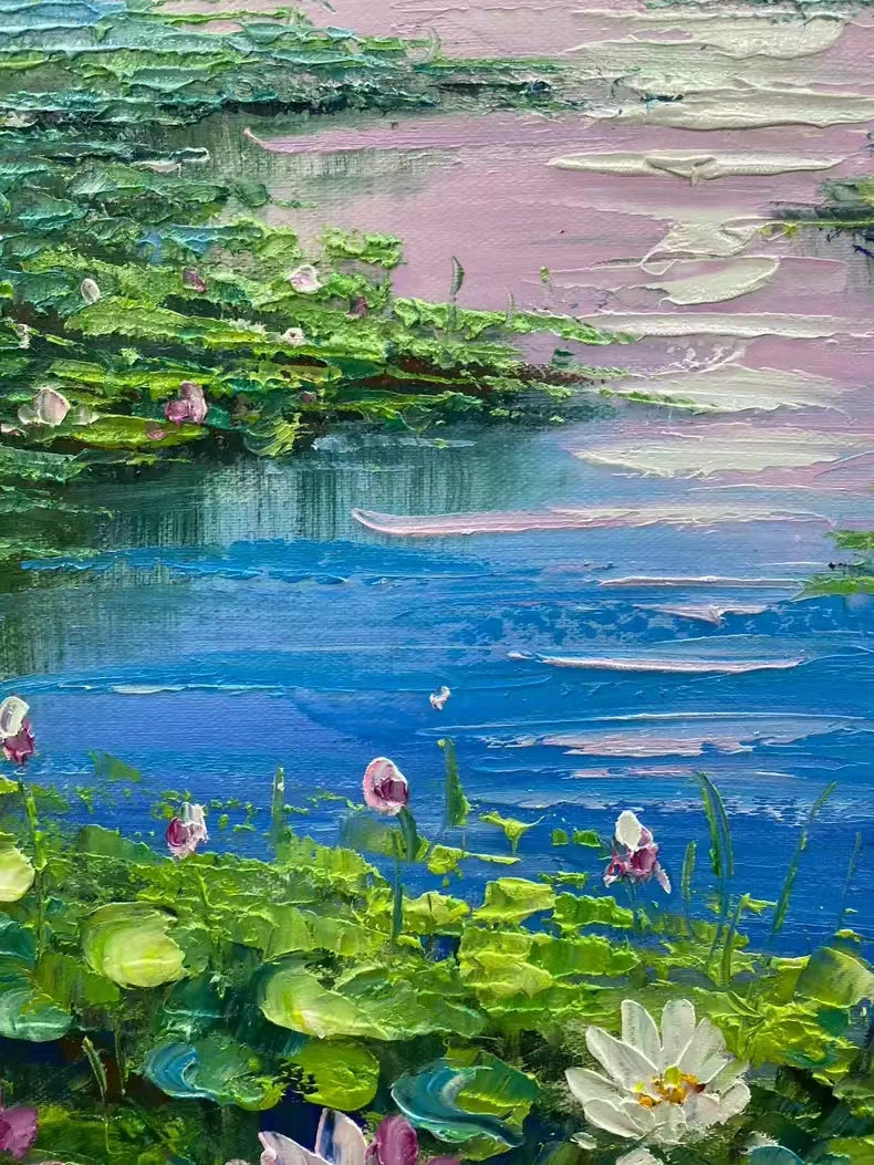 Lotus Pond Oil Painting on Canvas Gift for Friends Family 20 by 24 M3003
