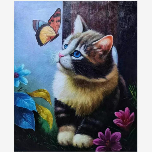 Kitty Oil Painting on Canvas 20X24in Cute Cat Handmade artwork as gift