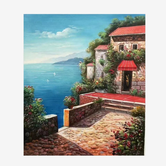 Handmade Original Oil Painting on Canvas Landscape Oil Painting Wall Art Sea House