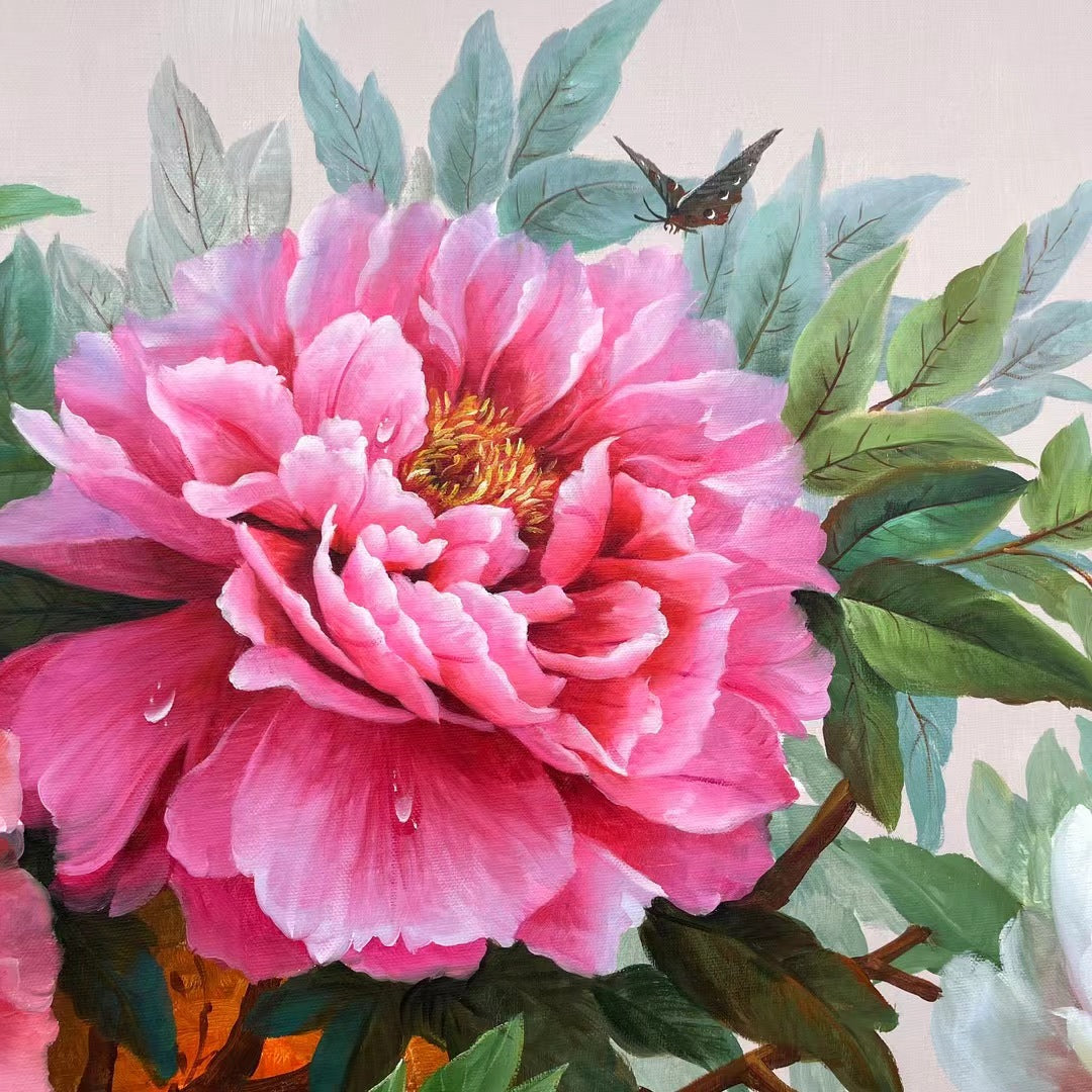 Realistic Peony Flower 100% Handmade Oil Painting on Canvas Wall Decor 80x180cm M2034