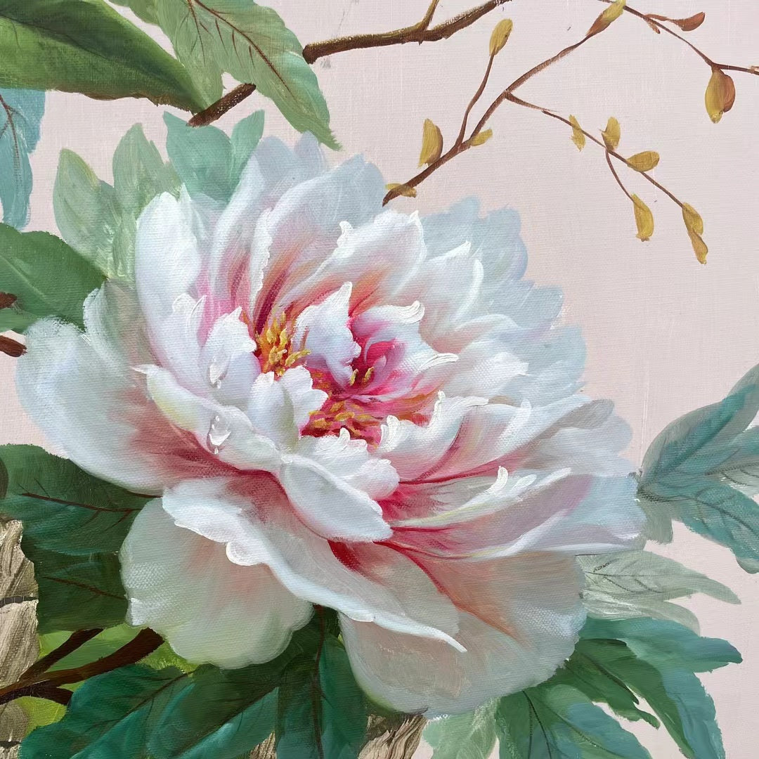 Realistic Peony Flower 100% Handmade Oil Painting on Canvas Wall Decor 80x180cm M2034