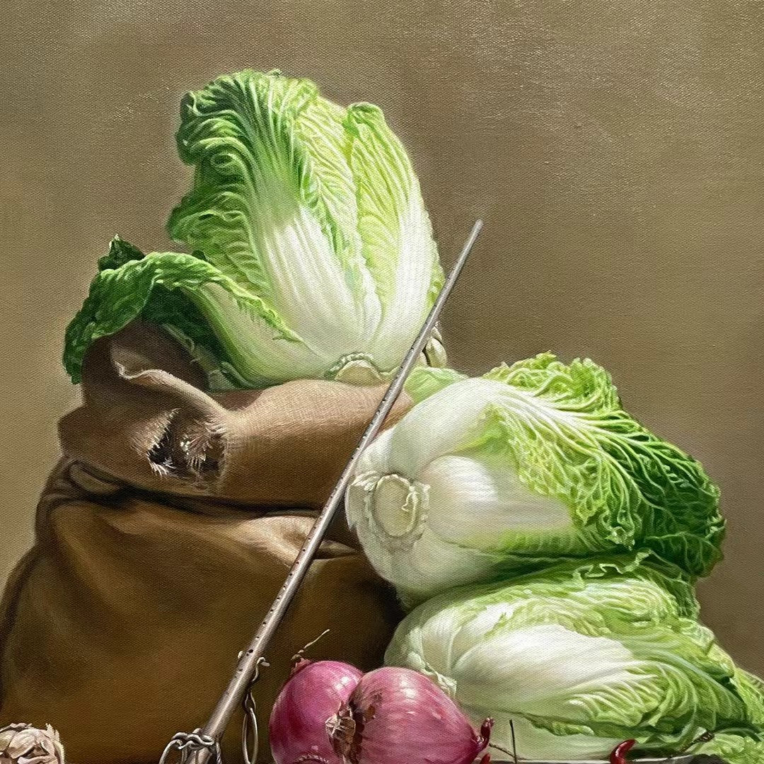 Realistic Chinese Cabbage Handmade Oil Painting on Canvas Wall Decor 28 by 39 M2026