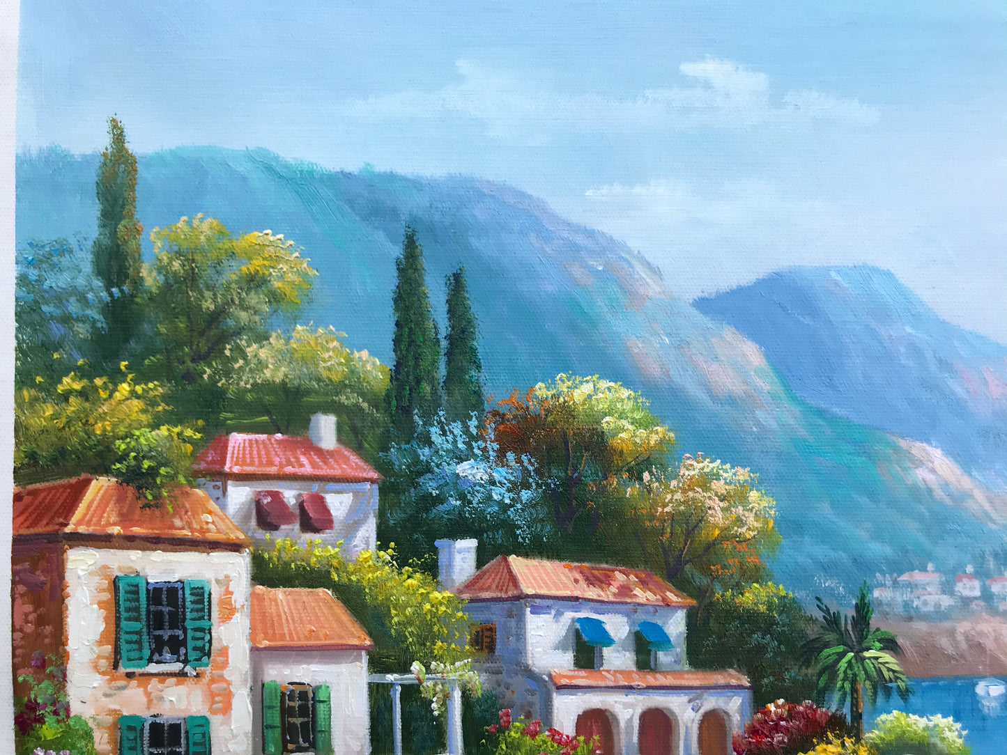 Mediterranean Landscape Oil Painting on canvas Coastal Wall Art for Living Room