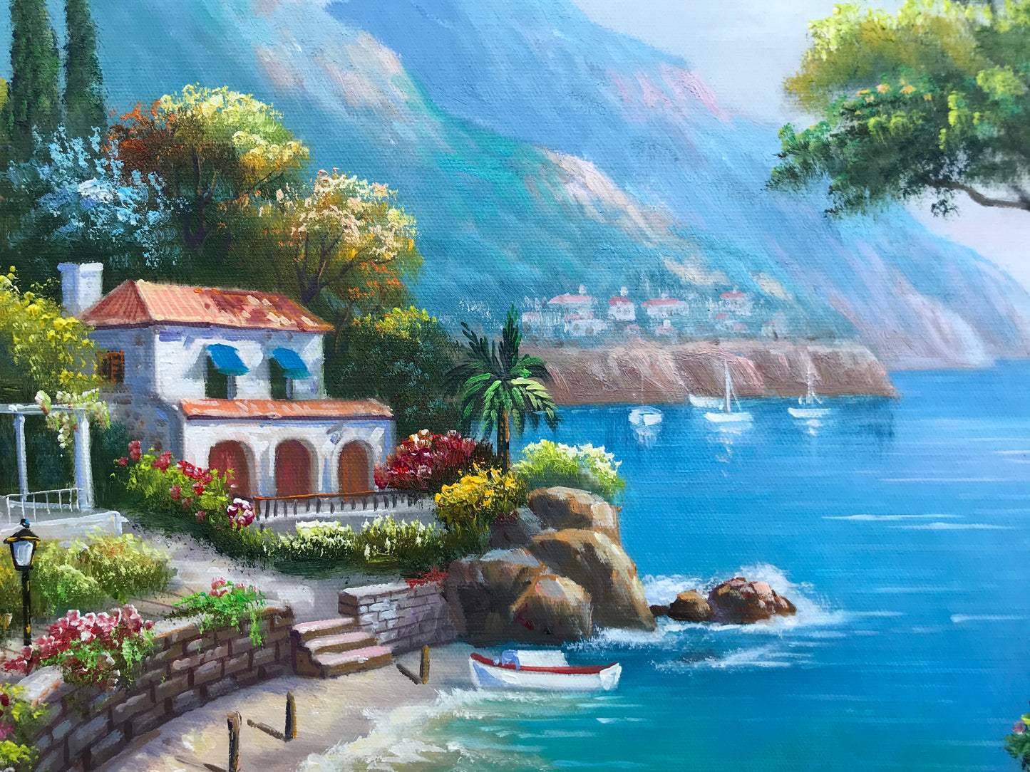 Mediterranean Landscape Oil Painting on canvas Coastal Wall Art for Living Room