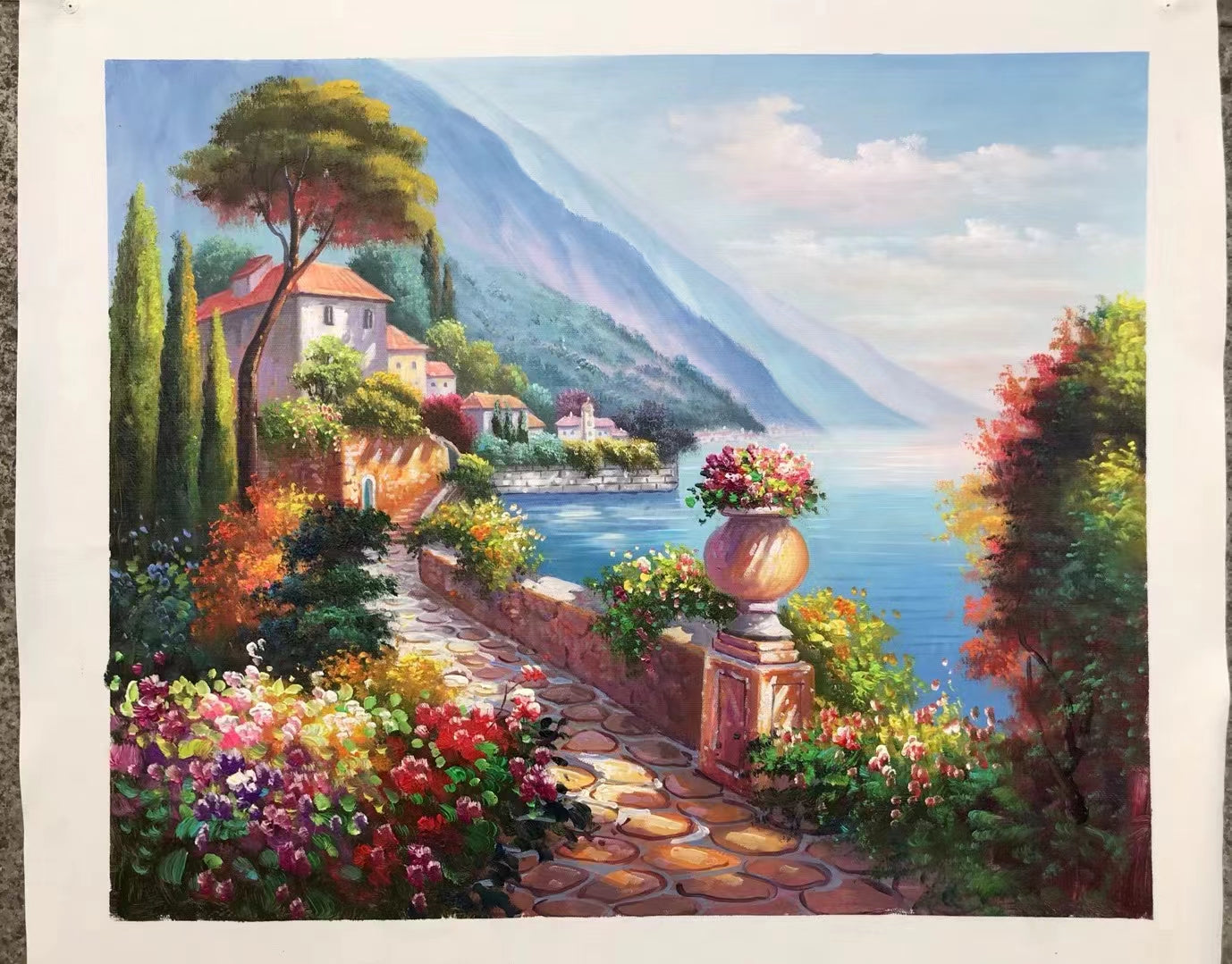 Mediterranean Landscape Oil Painting on canvas Coastal Wall Art for Living Room