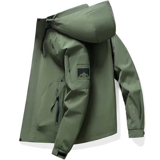 Mens Windproof Jacket Outdoor Hiking Hooded Windbreaker Coat 6987
