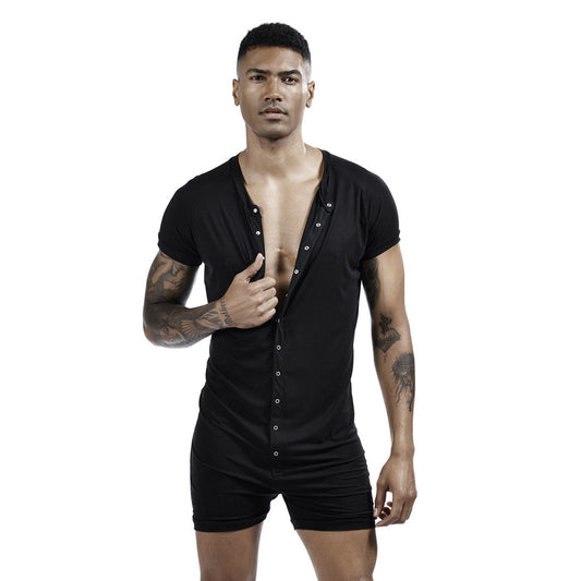 Mens Short Sleeve Onesie Jumpsuit Pajamas Stretchy One Piece Wrestling Singlet