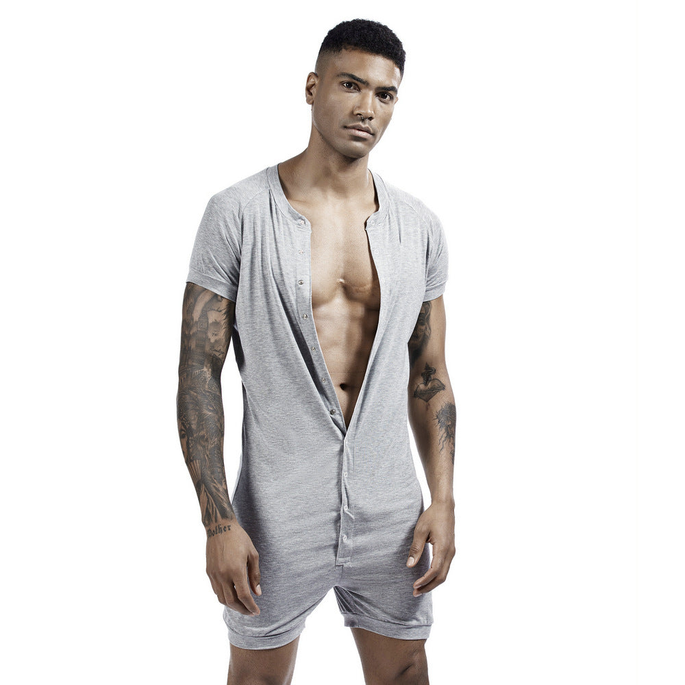 Mens Short Sleeve Onesie Jumpsuit Pajamas Stretchy One Piece Wrestling Singlet