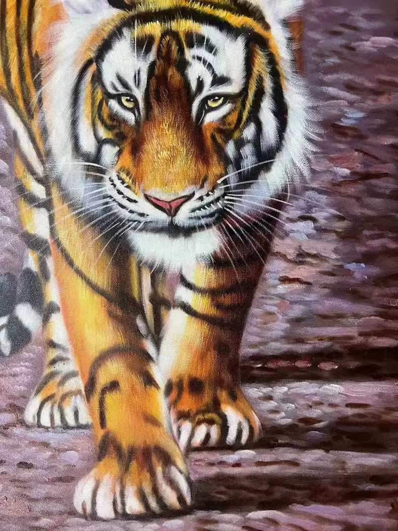 Tiger Oil Painting 24 by 36 Handmade artwork wildlife portrait Cute animal gift