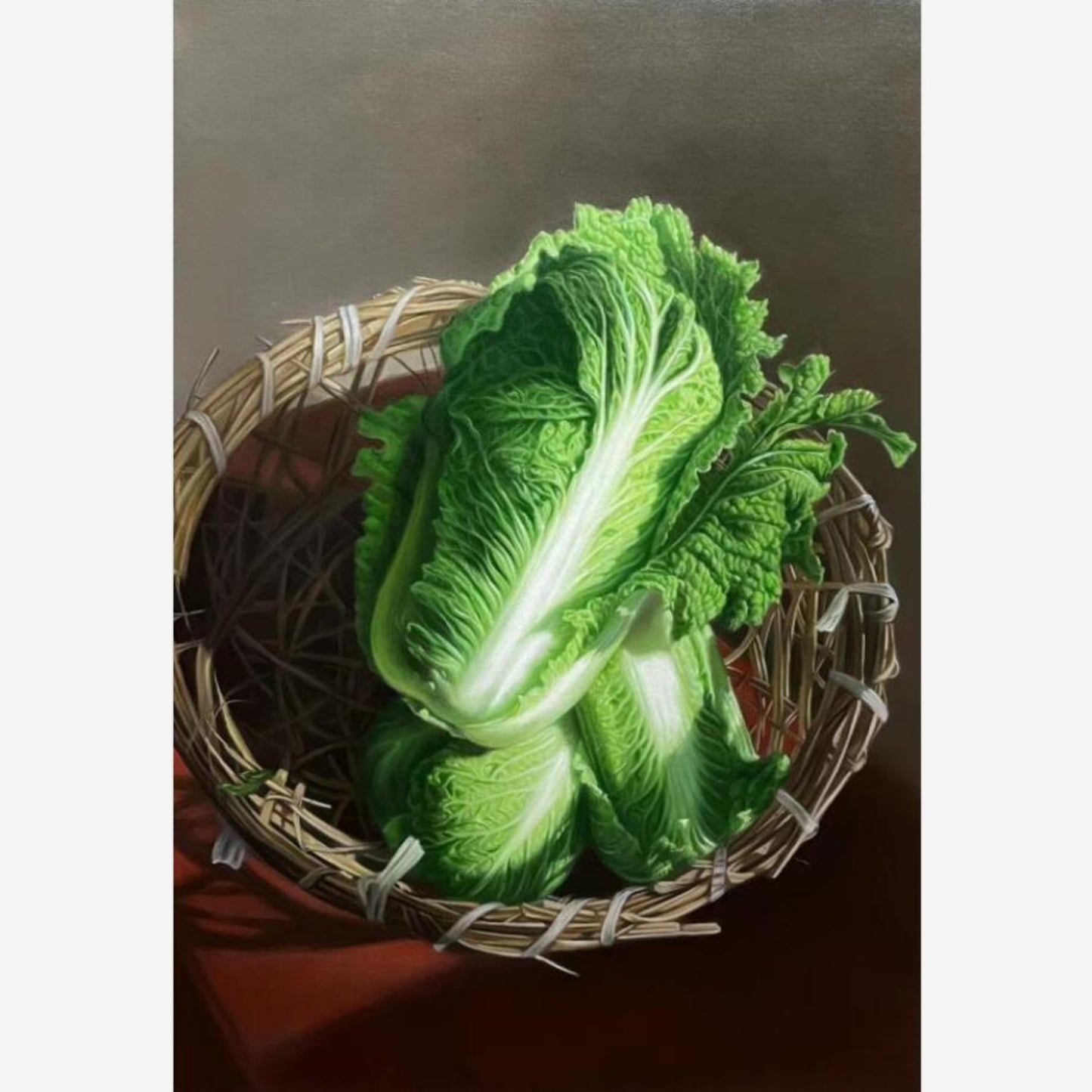 Realistic Chinese Cabbage Handmade Oil Painting on Canvas Wall Decor 28 by 39 M2025