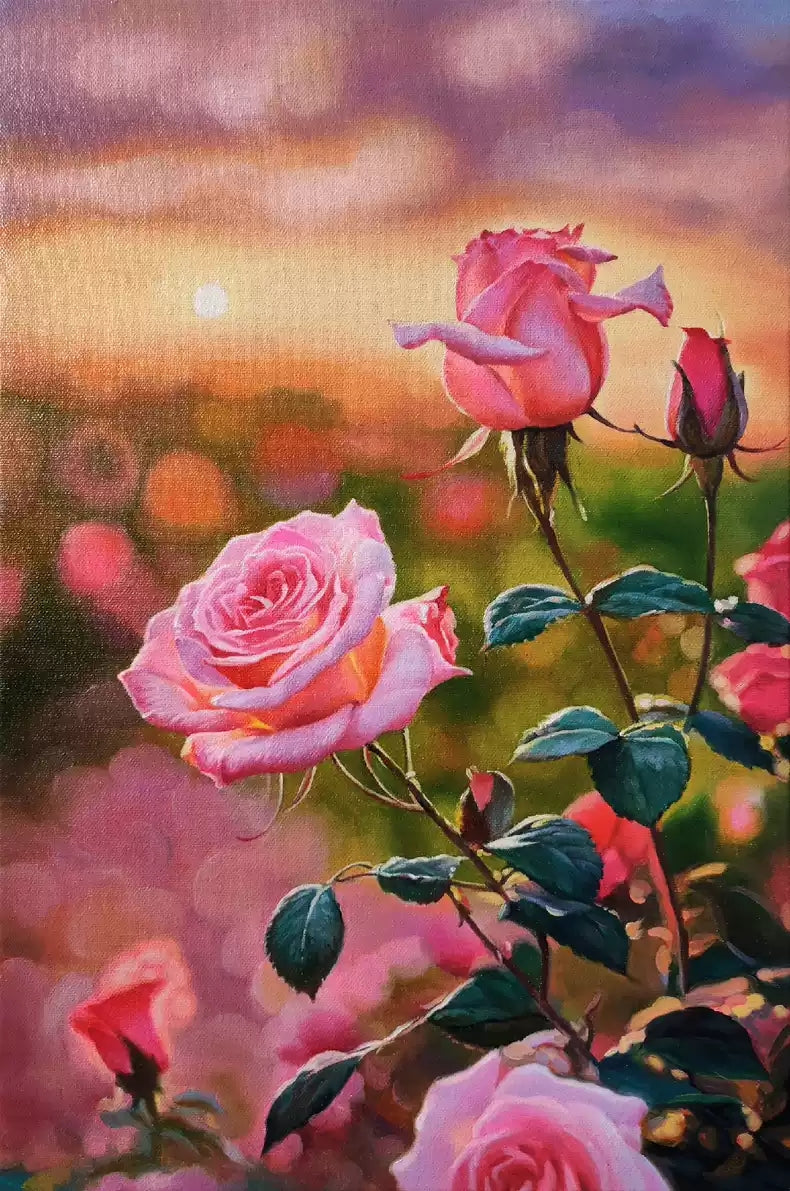 Realistic Rose 100% Handmade Oil Painting on Canvas Wall Decor 16 by 24 M2044