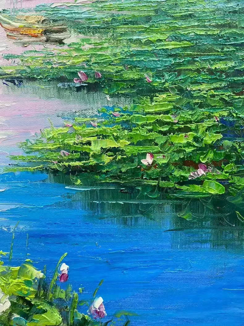 Lotus Pond Oil Painting on Canvas Gift for Friends Family 20 by 24 M3003