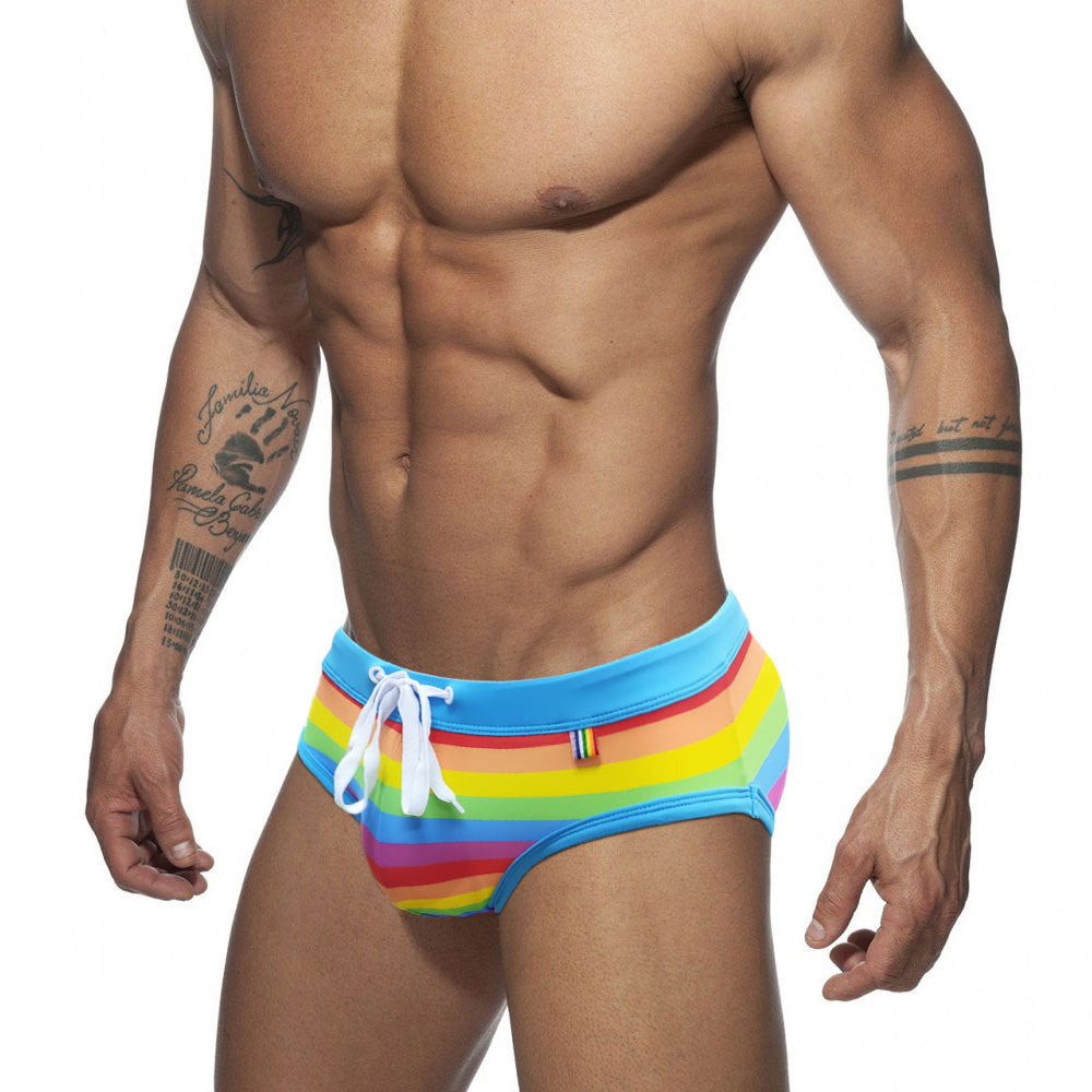 U081 Rainbow Mens Swimsuit Briefs Swimwear Male Sexy Swimming Bikini