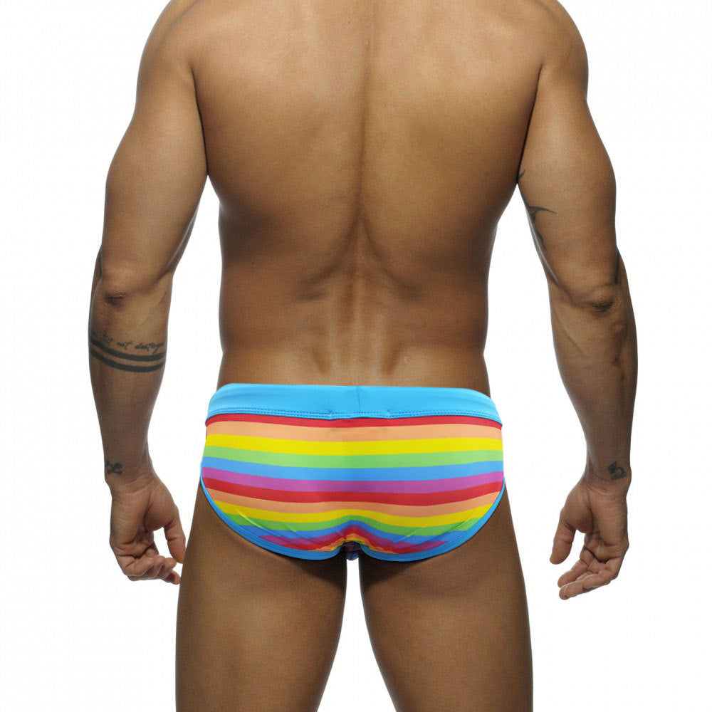 U081 Rainbow Mens Swimsuit Briefs Swimwear Male Sexy Swimming Bikini