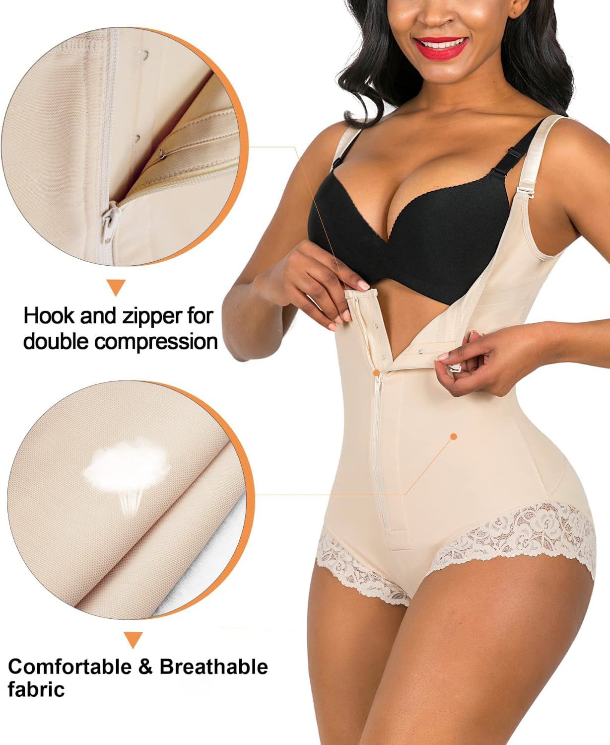 Shapewear for Women Tummy Control Fajas Colombianas Body Shaper Zipper Open Bust Bodysuit