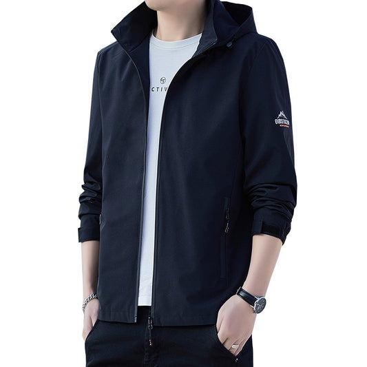 Mens Windproof Jacket Outdoor Hiking Hooded Windbreaker Coat 2610